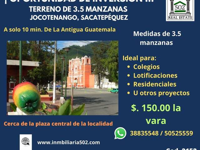 #2152 - Área para Venta en Jocotenango - Sacatepéquez - 1